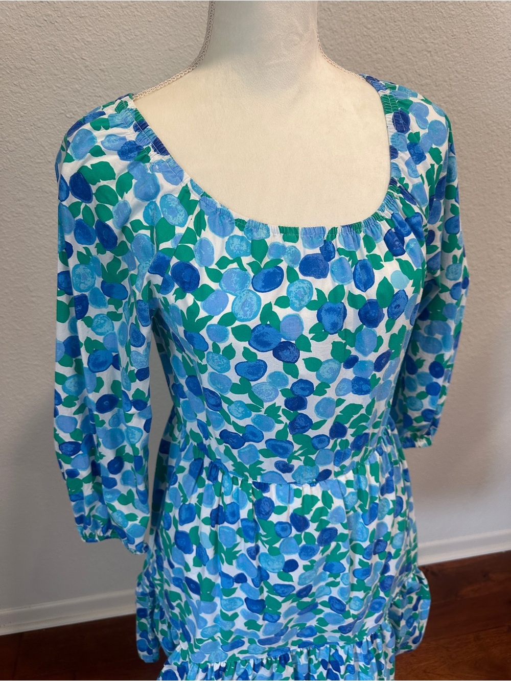J. Crew Blue and Green Floral Scoop-Neck Long Sleeve Dress - Picture 2 of 9